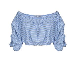 ALICE + OLIVIA | Magnolia Off the Shoulder Stripe Cropped Blouse in Oxford Blue